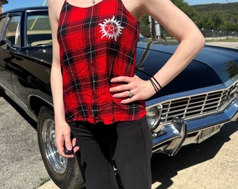 Super Discount!! Women’s fit Plaid tank top Shirt inspired by Supernatural embroidered  Sam Dean style