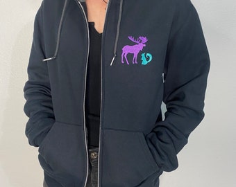 Custom Embroidered Zip-Up Hooded Sweatshirt Hoodie Inspired by supernatural moose and squirrel Sam Dean Winchester Castiel choose design