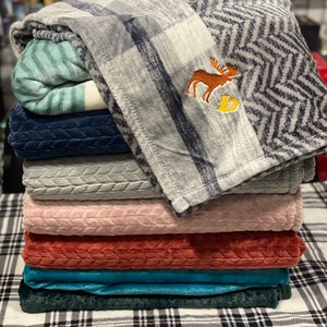 Supernatural inspired blanket Super Soft Custom Embroidered throw Sherpa micro fleece micro fleece moose squirrel Sam Dean Winchester cozy