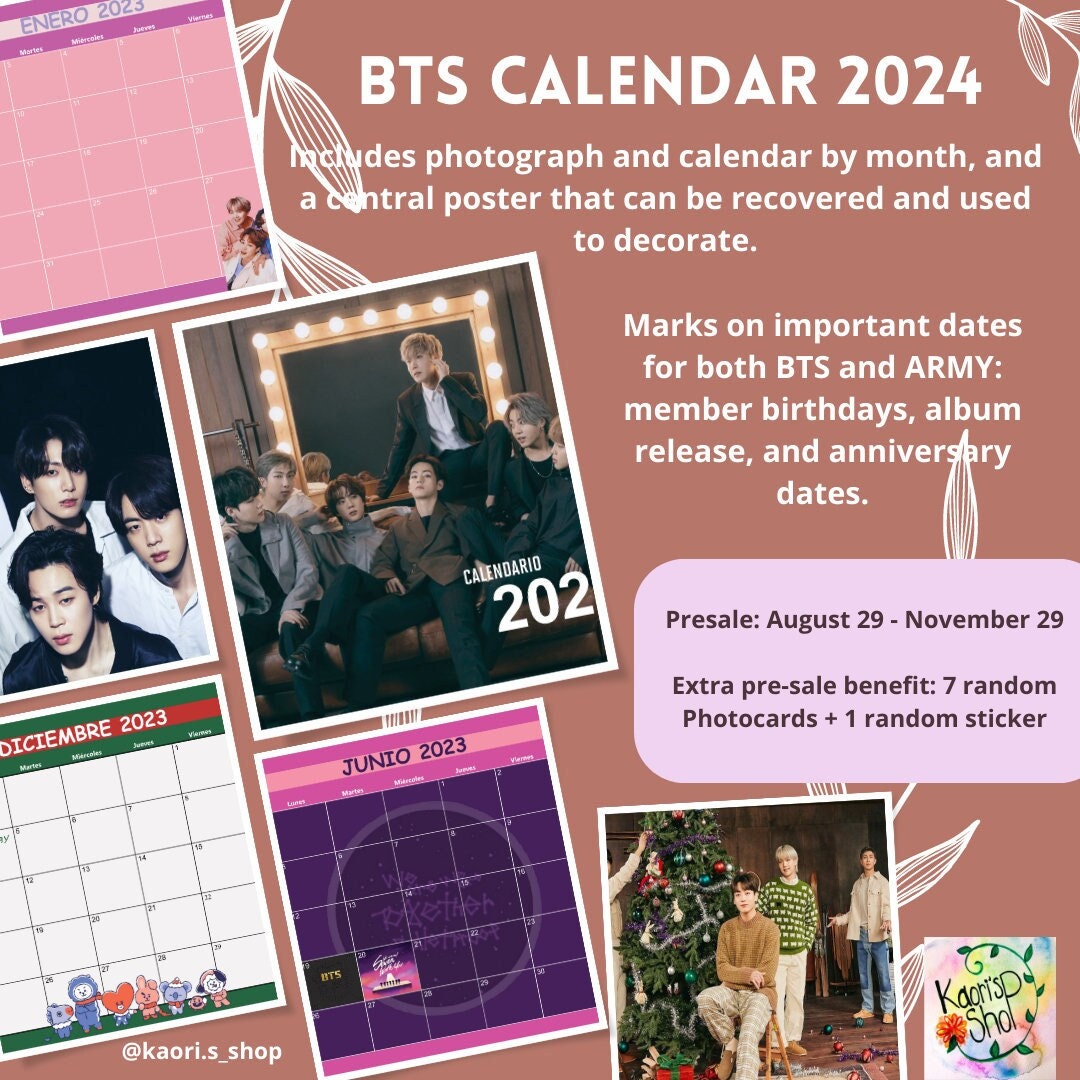 BTS 2024 Calendar Fanmade Wall Calendar Kpop BTS Etsy Canada
