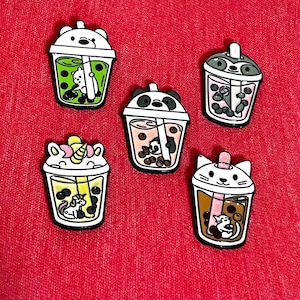 Bubble Tea Inspired Enamel Pins, Animal Bubble Tea Enamel Pins, Animal Bubble Tea Pins