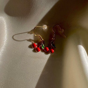 Cherry Earrings, Small Fruit Earrings, Fruit Dangle Earrings , Dangle Earrings, Cherry Dangle Earrings, Cute Fruit Earrings