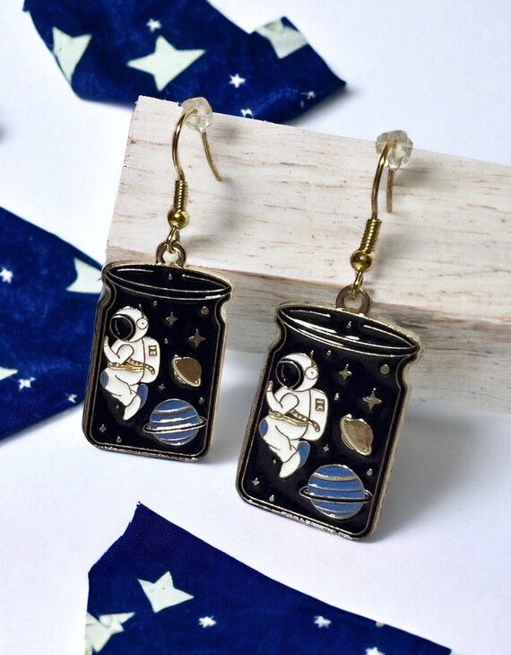Space Earrings Space Themed Earrings Astronaut Earrings Outer Space Themed Earrings Etsy