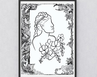 Greek goddess print, Line art Print,Abstact art,Minimalist art,Greek decor,Living room wall art,Printable wall art,Ancient Greece aesthetic.