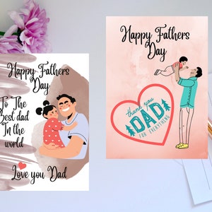 Set of 2 Fathers day cards, Fathers day card from son, greeting card,fathers day card from daughter,Father&#39;s day gift, love you dad. card