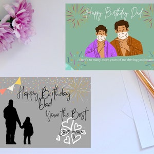 2er Set Dad Geburtstagskarten,Tochter Geburtstagskarte für Papa,Söhne Geburtstagskarte für Papa,Happy Birthday Dad,Lustige Karte,Karte mit Spruch für Papa