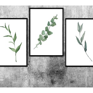 Set of 3 botanical prints,Digital art prints,Watercolor art,Plant art botanical,Green Plant print,Minimalist nature decor,Digital download