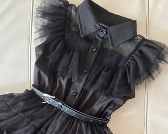 Mädchen Halloween-Kostüm mit Gürtel-Set, Dunkle Prinzessin Kleidung, Kinder-Geburtstags-Party-Kleid, Mädchen-Halloween-Kostüm, Mädchen-Schwarz-Kleid-Geschenk