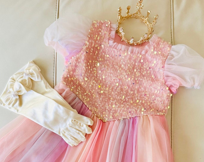 Sequins Kids Princess Long Dress, Princess Party Dress up, Pink Prom Dress,  Flower Girl Dress, Birthday Party Dress, Girl Personalized Gift
