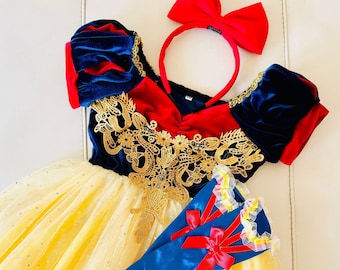 Kids Velvet Snow White Costume Set, Baby Birthday Party Dress