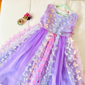 5-14Yrs Girls Purple Butterfly Long Dress, Girl Birthday Party Dress, Fairy Party Dress, Girl Butterfly Outfit,Butterfly Flower Girl Dress,