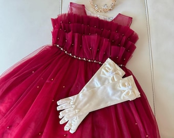 Burgundy Red Dress, Princess Dress, Toddler Flower Girl Dress,Girl Birthday Party Dress, Christmas Dress, Prom Dress, Girl Personalized Gift