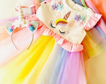 Abito Magico Unicorno Per Ragazze Vestito Da Festa Tutù Arcobaleno Unicorno - Per Compleanno 1°, 2°, 3°, 4°, 6°, 7°, 8° Anno, Bambina Costumi Da Carnevale Bambina - Foto 5