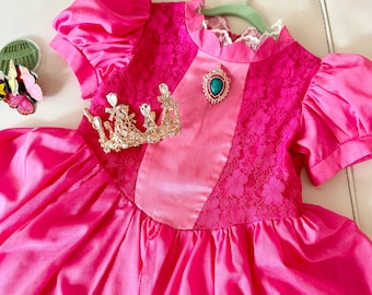 Kids Princess Peach Costume, Princess Party Dress up, Mario Movie Clothing, Toddler girl Birthday Party Dress Gift, Child Halloween Costume