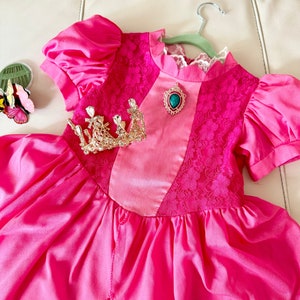 Kids Princess Peach Costume, Princess Party Dress up, Mario Movie Clothing, Toddler girl Birthday Party Dress Gift, Child Halloween Costume