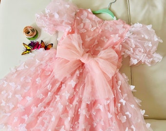 1-9Yrs Mädchen Puff Ärmel Schmetterling Kleid, Kleinkind Geburtstag Party Kleid, Baby Fairy Party Kleid, Mädchen Schmetterling Outfit, Blumenmädchen Kleid