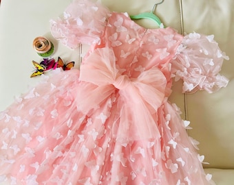 1-9Yrs Mädchen Puff Ärmel Schmetterling Kleid, Kleinkind Geburtstag Party Kleid, Baby Fairy Party Kleid, Mädchen Schmetterling Outfit, Blumenmädchen Kleid