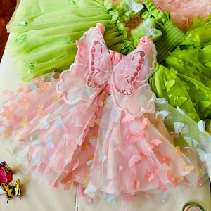 Baby Butterfly Party Dress, Toddler Birthday Party Dress, Baby Fairy Party Dress, Baby girls butterfly Outfit, Rainbow Party Dress Wing Gift
