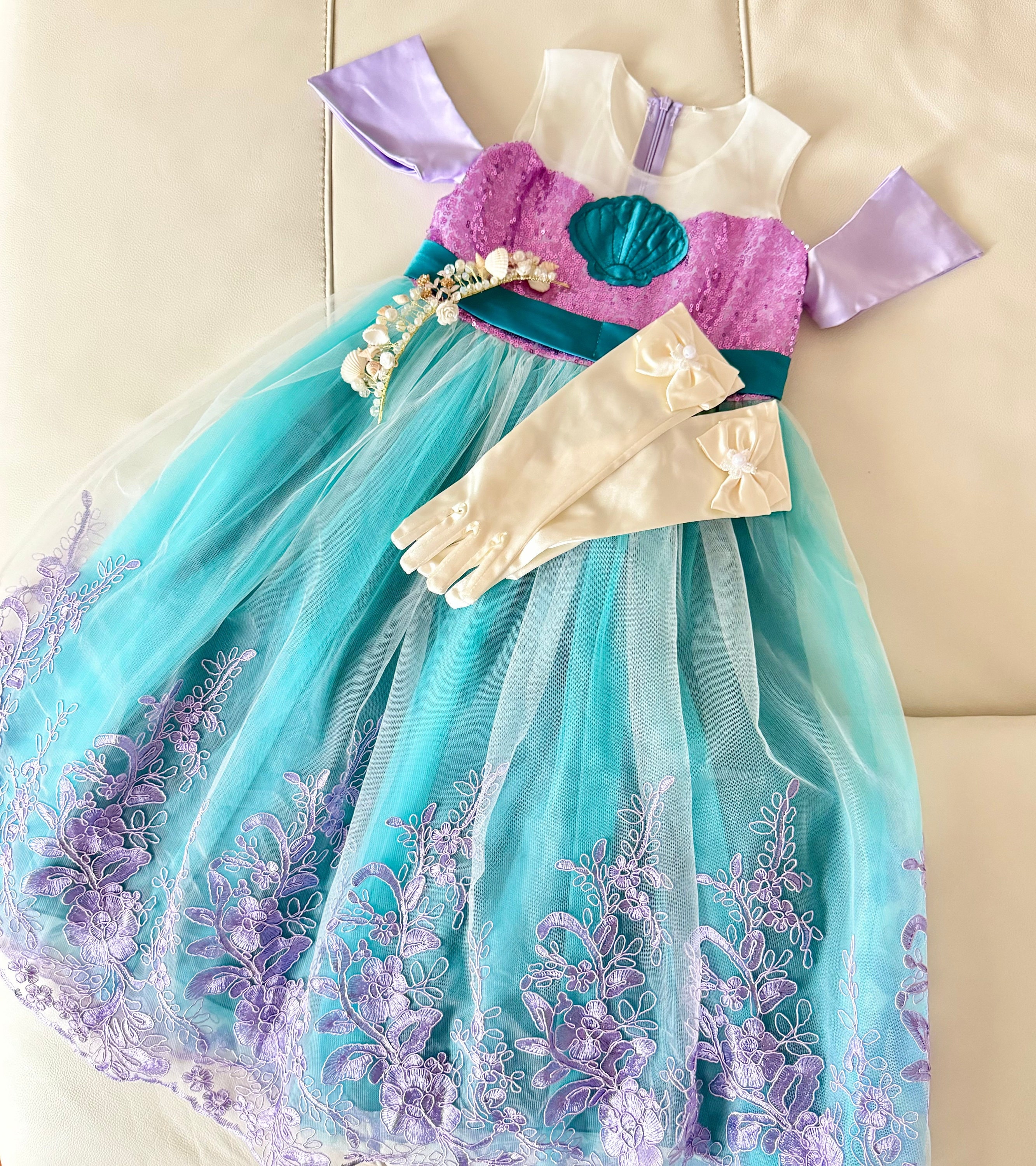 Kids Mermaid Costume & Mermaid Headpiece, Princess Mermaid Movie Clothing, Toddler girl Mermaid Party Dress up, Princess Ariel Costume Gift