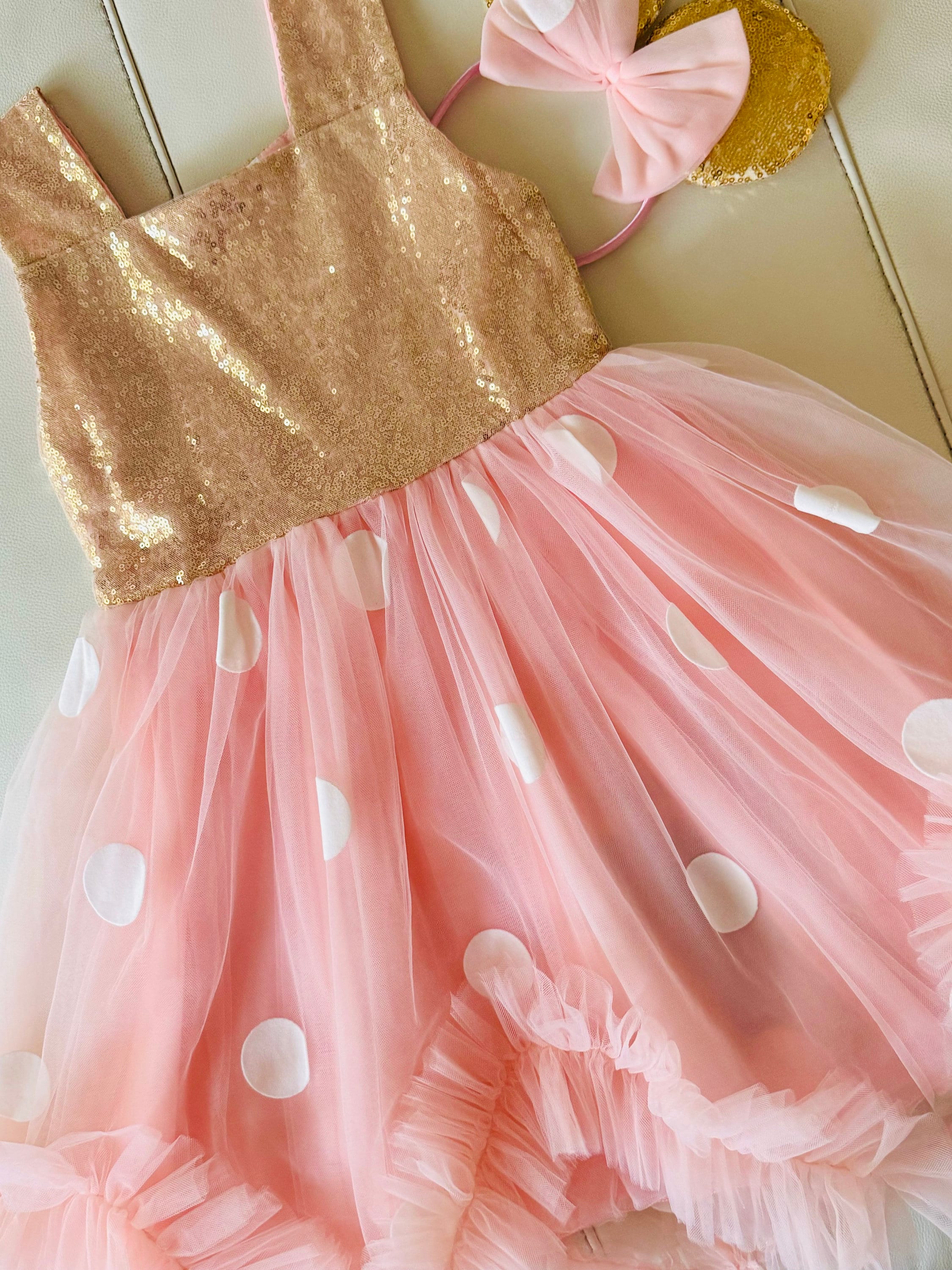 Sequins Kids Minnie Costume With Headband, Disney Party Dress Up, Girl ...