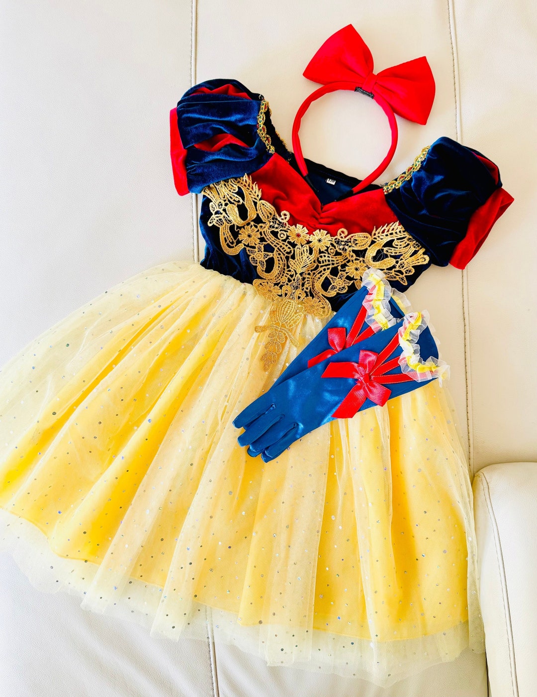 Kids Velvet Snow White Costume Set, Baby Birthday Party Dress - Main Image