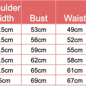 May include: Size chart for a dress with measurements in centimeters for dress length, shoulder width, bust, waist, height range, and fit age. The chart shows sizes from 80cm to 130cm.