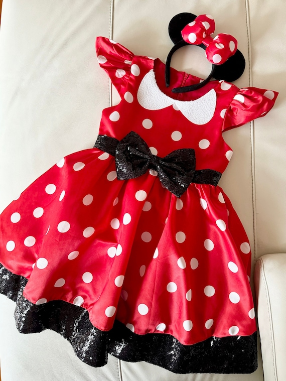 Minnie Mouse Costume with Headband, Girl Birthday Party Set, Disney Party Clothing, Toddler Girl dress up, Baby Girl Minnie Outfits Gift