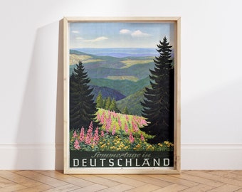 DEUTSCHLAND Vintage Forest Travel Poster, DIGITAL Download, Retro Germany Wildflowers German Tourism Print Wall Decor 041