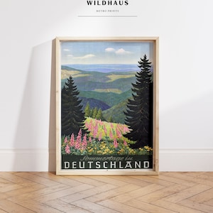 DEUTSCHLAND Vintage Wald Reise Poster, DIGITALER Download, Retro Deutschland Wildblumen Deutscher Tourismus Print Wall Decor 041