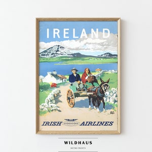 IRELAND Countryside Folk Vintage Travel Poster, DIGITAL Download, Retro Irish Airlines Dublin Cork Tourism Print Wall Decor, 070