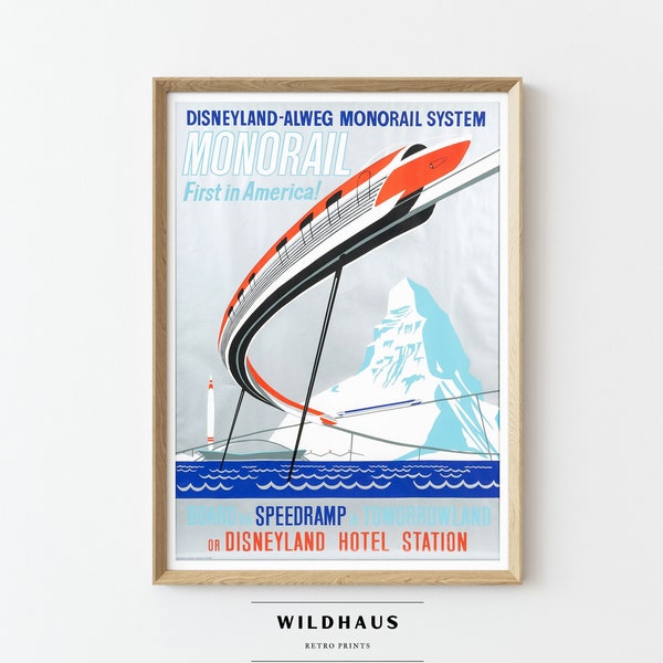 MONORAIL Retro Disneyland Poster, DIGITAL Download, Vintage Tomorrowland Attraction Print Wall Decor, Tourism D30