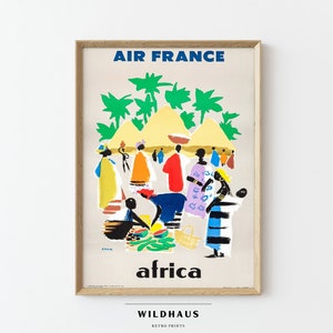 Africa Air France Vintage Travel Poster: Retro Village Market Print (Digital Download) 068