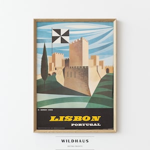 LISBON Portugal Vintage Folk Travel Poster, DIGITAL Download, Retro Portuguese Castle Flag Porto Countryside Tourism Print Wall Decor, 067