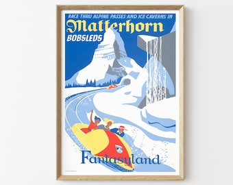 MATTERHORN Bobsleds Retro Disneyland Poster, DIGITAL Download, Vintage Fantasyland Attraction Print Wall Decor, Tourism D01