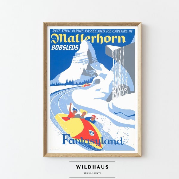 MATTERHORN Bobsleds Retro Disneyland Poster, DIGITAL Download, Vintage Fantasyland Attraction Print Wall Decor, Tourism D01