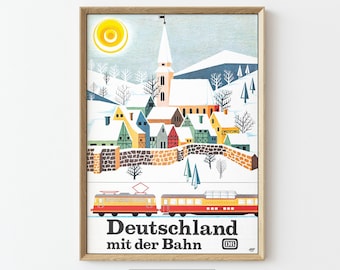 DEUTSCHLAND Vintage Rail Travel Poster, DIGITAL Download, Retro Germany Railroad German Berlin Munich Bavaria Tourism Print Wall Decor, 048
