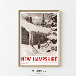 NEW HAMPSHIRE Vintage Travel Poster, DIGITAL Download, Retro Snow Cabin Camping Tourism Print Wall Decor 038