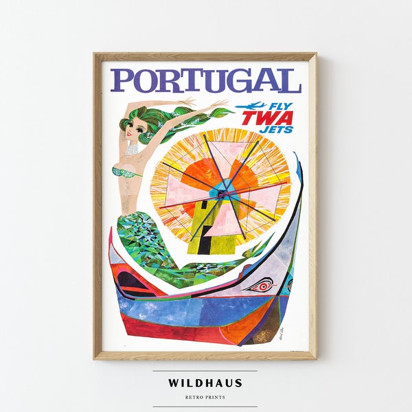 PORTUGAL TWA Vintage Travel Poster, DIGITAL Download, Retro Portuguese Lisbon Porto Algarve Coimbra Print Wall Decor, 079