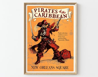Pirates of the Caribbean Retro Disneyland Poster, DIGITAL Download, Vintage New Orleans Square Tourism Print Wall Decor D11