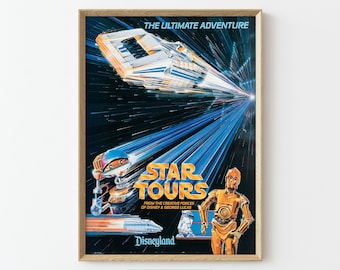 STAR TOURS Retro Disneyland Poster, DIGITAL Download, Vintage Tomorrowland Wars Space Mountain Attraction Print Wall Decor, Tourism D37