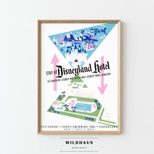 DISNEYLAND HOTEL Cartel retro de Disneyland, Descarga DIGITAL, Vintage 1950s Castle Fantasyland Atracción Impresión Decoración de pared, Turismo D38
