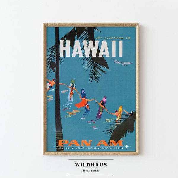 HAWAII Surfing Vintage Travel Poster, DIGITAL Download,  Retro Hawaiian Surf Island, Pan Am TWA Airlines Print Wall Decor 005