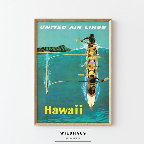 HAWAII Tropical Surfing Vintage Travel Poster, DIGITAL Download, Retro Hawaiian Island, Print Wall Decor 007