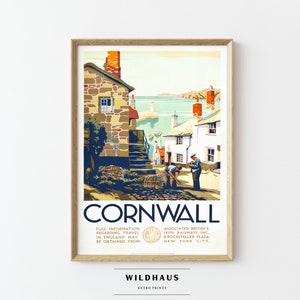 CORNWALL England Vintage Travel Poster, DIGITAL Download, Retro UK Great Britain Poldark Moor Devonshire Tourism Print Wall Decor, 072