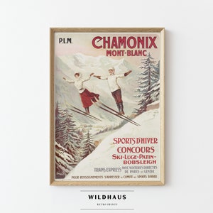 CHAMONIX Mont Blanc Vintage Travel Poster, Descarga DIGITAL, Retro Alpes Franceses Suizos, Turismo de Esquí Impresión Decoración de pared 012