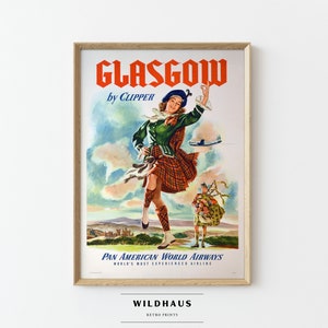 GLASGOW Scotland Vintage Travel Poster, DIGITAL DOWNLOAD,  Retro Scottish, Print Wall Decor 004