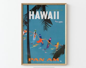 Hawaii Surfing Vintage Travel Poster: Retro Island Print (Digital Download) 005