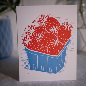 Strawberry Linoleum Block Print Greeting Card