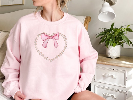 Coquette Pink Ribbon String of Pearls Sweatshirt, Coquette Clothing, Pastel  Shirt, Coquette Aesthetic, Romantic Shirt, Teenage Girl Gifts 