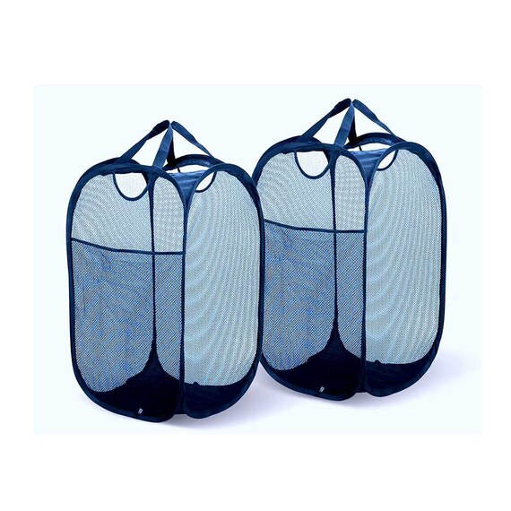 Mesh Pop up Laundry Basket With Side Pocket Dark Blue Etsy